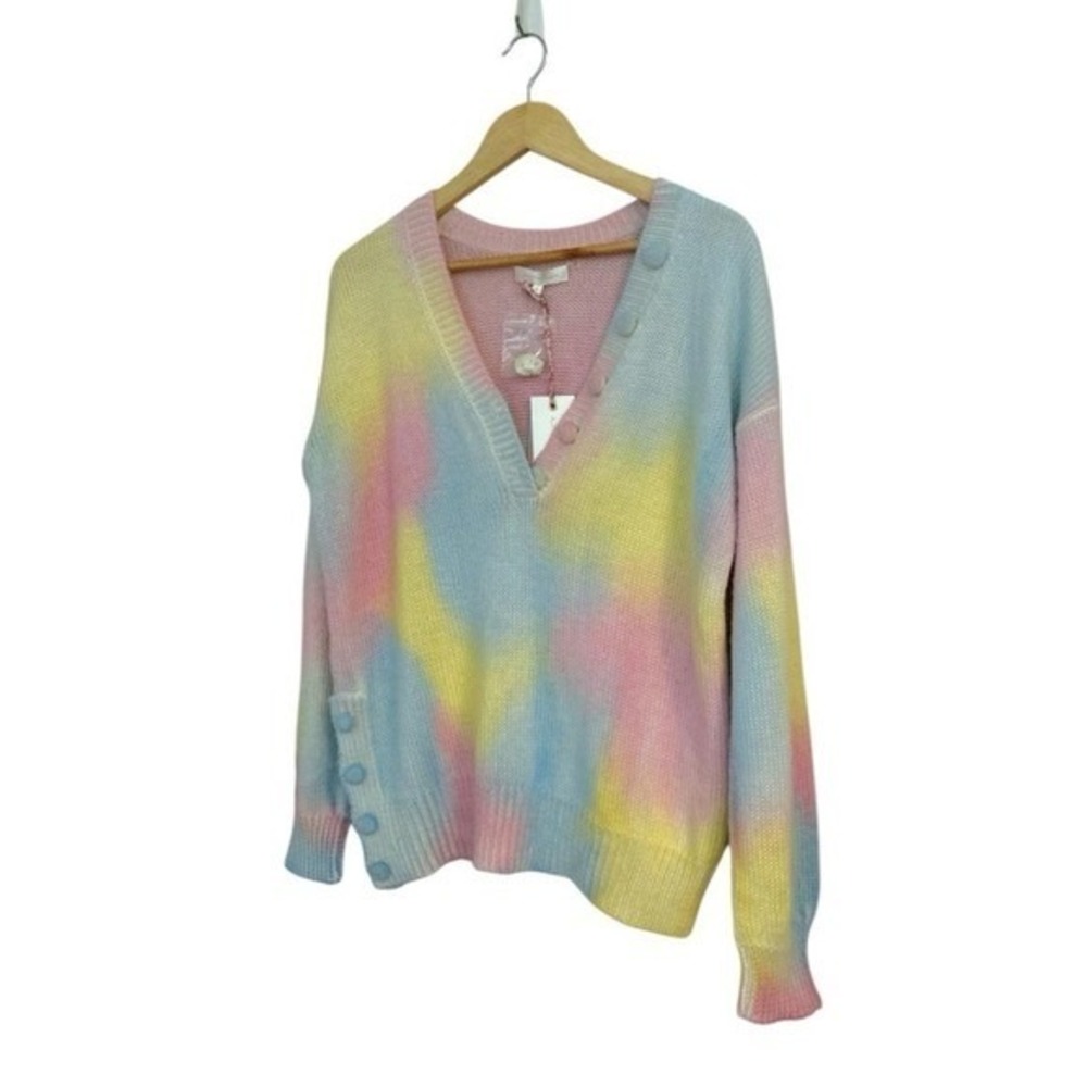 LoveShackFancy Naveen V-Neck‎ Pullover Sweater Fairy Pastel Multicolor Size M - Picture 7 of 9